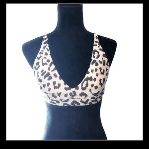 Aerie Padded Bikini Cut Scoop Neck Black & White Cheetah Print Bikini Top S